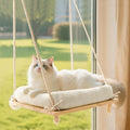 Cat Window Perch Hammock with Solid Wood Seat & Plush Cushion | 4 heavy-duty suction cups, comfortable indoor cat bed & perch, sturdy wooden window seat, space-saving cat hammock by Unknown
