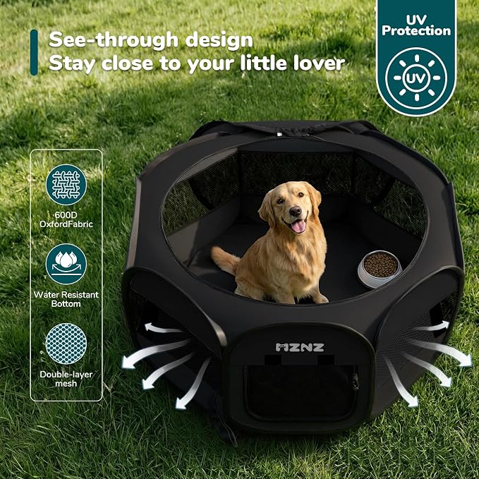 Dog Cat Small Animal Puppy Playpen Crate, Large, Whole Black | Portable Pop Up Pet Cage Enclosure Tent Kennel Indoor Outdoor with Carrying Case, No Assembly, Camping Use - Image 6