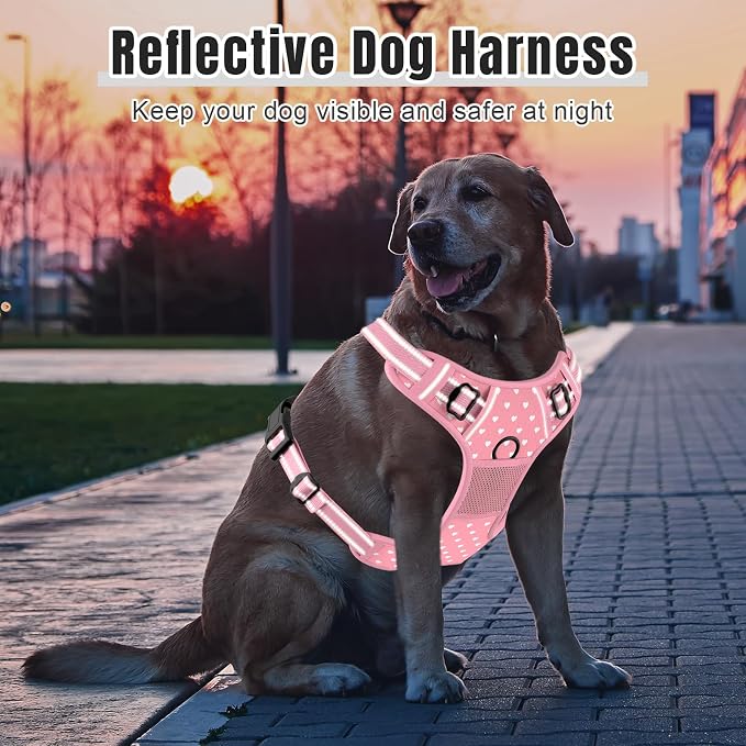 Rnivvi No Pull Dog Harness, Cute Reflective Large Sized Puppy Harness, Adjustable Soft Padded Vest for Large Dogs, Heavy Duty Pet Vest with Easy Control Handle for Walking Training, Pink Hearts - Image 6