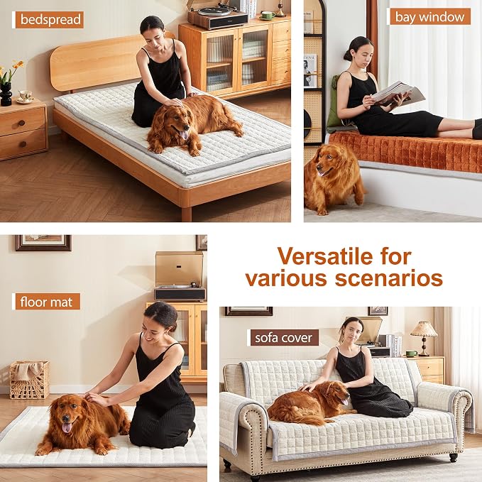 Couch Cover for Dogs Washable,Anti-Slip Back Cat Mat Pet Pad Blanket for Furniture Protector,Fuzzy Pet Sofa Cover for 3 Cushion Couch Sofa Pets Friendly (Ivory, 1pc/27.6"x59"/Seat Cover) - Image 5