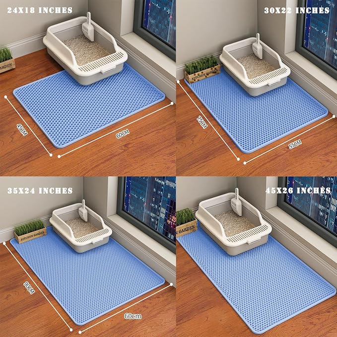 HCY&WLD Cat Litter Mat, Double Layer Cat Litter Box Mat (30x22 Inch, Blue) | Waterproof Urine-Proof Non-Slip Litter Trapping Mat, Soft on Kitty Paws, Scratch-Resistant, Scatter Control, Easy to Clean - Image 8