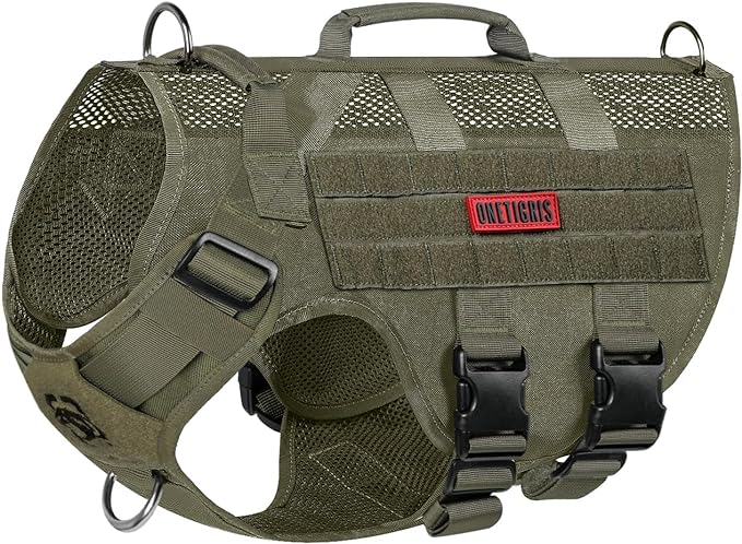 OneTigris No Pull Tactical Dog Harness for Medium Dogs, Aire Mesh Service Dog Harness Breathable Military Dog Molle Vests with Handles, Service Dogs Vest Harness for Walking Hiking Training by OneTigris