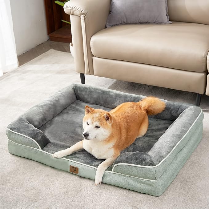 EHEYCIGA Orthopedic Dog Beds Large Sized Dog, Waterproof Washable Pet Bed | Non-Slip Bottom and Egg-Crate Memory Foam XL Dog Couch Bed with Washable Removable Cover, Greyish Green - Image 7
