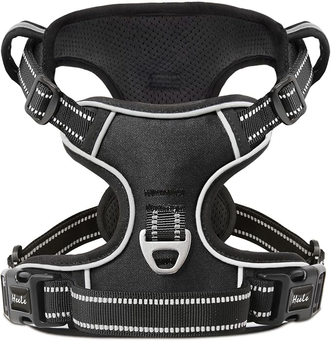 HEELE Dog Harness, No Pull Adjustable Padded Reflective Harness for Small Medium Large Dogs with Handle for Walking Training, Black, XL | No Choke with Control Handle, Soft Breathable Padded Pet Vest, Adjustable, Reflective Front Clip Vest for Night Wa... - Image 2