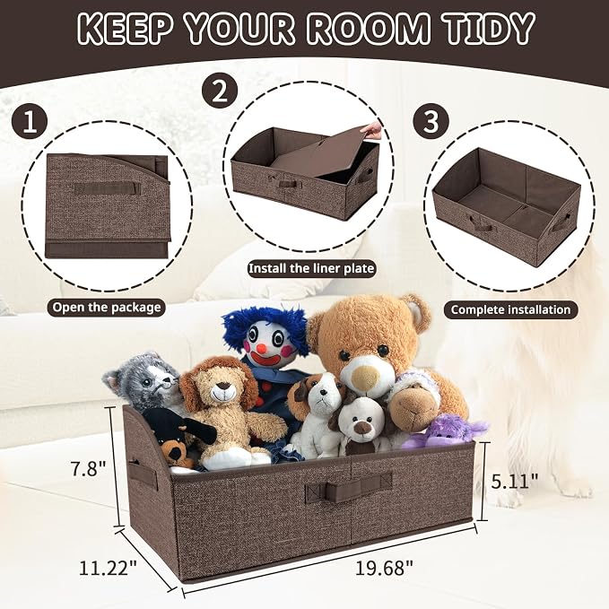 COWOSO Foldable Dog Toy Basket with 3 Handles, Pet Storage Box, Dark Brown | Portable Pet Toy Organizer for Dog Toys & Accessories, Low Front Design, Waterproof Collapsible Storage Bin for Living Room - Image 2