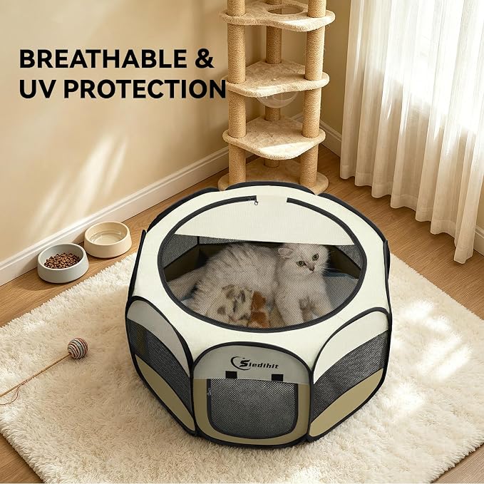 Siedihit Dog Cat Playpen, Small Puppy Pet Playpen, Dog Crate Tent Cage | Indoor/Outdoor, Portable Pop Up Dogs Kennel Playpen with Carrying Case for Dogs/Cats/Rabbits(Khaki, Small ) - Image 9