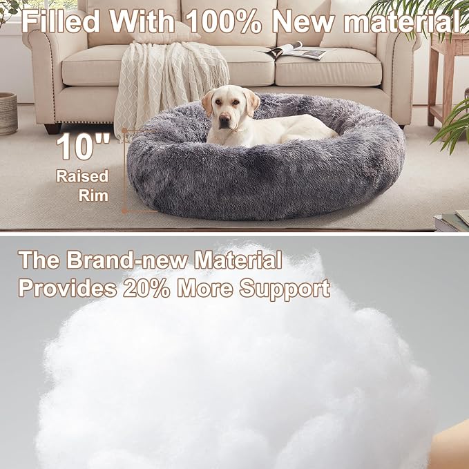 45 in Faux Fur Donut Dog Bed for Extra Large Dogs,Tie-dye Grey | Calming Plush Round Jumbo Fluffy Pet Bed with Removable & Washable Cover,Fits up to 120 lbs Pets - Image 3