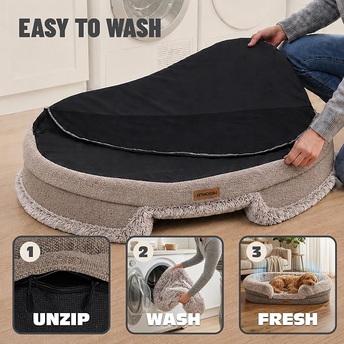 Miorun Fluffy Orthopedic Dog Beds Large Sized Dog, 36" Bolster Sofa Bed | Soft plush faux fur,lowered entry,washable cover,waterproof liner,claming dog couch for x-large dogs,supportive bolster - Image 8