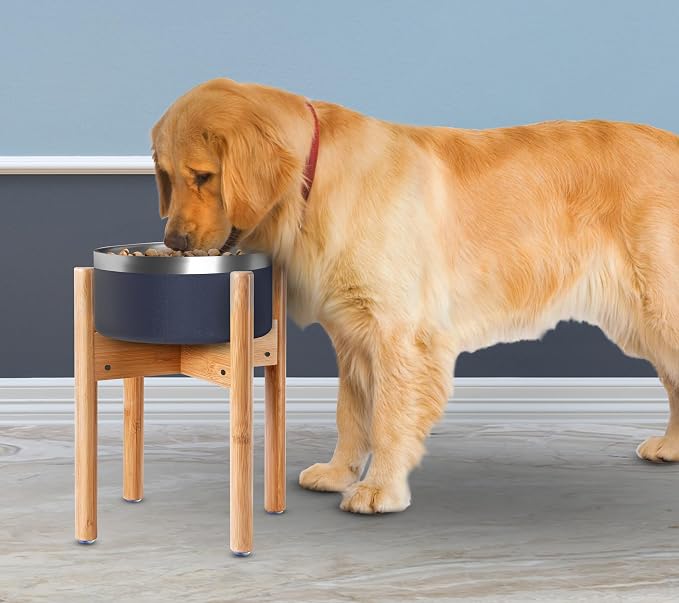 Dog Bowl Stand for Mid-Large Dogs - Adjustable, Easy Fold-Down | Use to Elevate Raise Dog Food, Water and Slow Feeder Bowls, Lock-Bolts and Tool Added, Foot-Padded, Bamboo Stand Only - Image 9