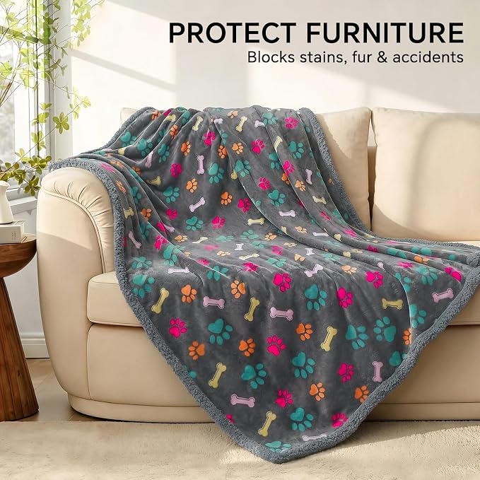 Luciphia Waterproof Dog Blanket Reversible Sherpa Fleece for Large Dogs Cat | Soft Print Pet Blanket Washable Pee Proof, Furniture Protector for Couch Sofa Bed Car, Cozy Throw (57" x 40", Grey Bone) - Image 5