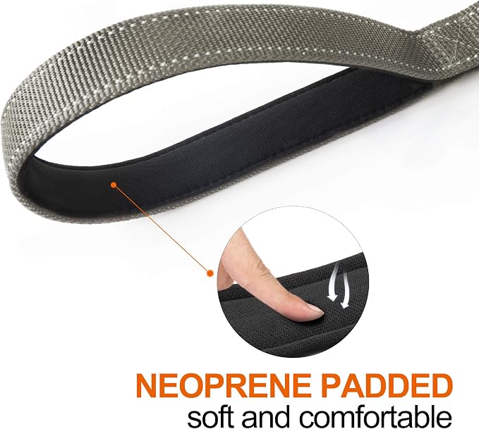 Twoear 5FT 1IN Heavy Duty Dog Leash for Large Dogs with 2 Padded Handles | Traffic Handle Extra Control, Auto Lock Hook, Strong Reflective Walking Leash for Night Safety, Medium and Large Breeds,Grey - Image 4