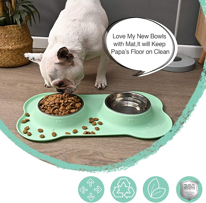 Dog Bowls 2 Stainless Steel Bowl for Pet Water and Food Feeder with Non Spill Skid Resistant Silicone Mat for Pets Puppy Small Medium Cats Dogs - Image 7