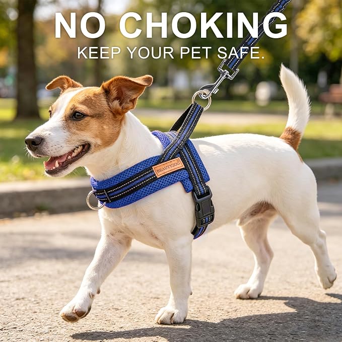 BEAUTYZOO Dog Harness Medium Sized and Leash Set, No Pull Step in Pet Vest | Breathable Mesh with Handle, Reflective, Adjustable No Choke Escape Proof, Lightweight, Easy Control for Walking, Dark Blue M - Image 9