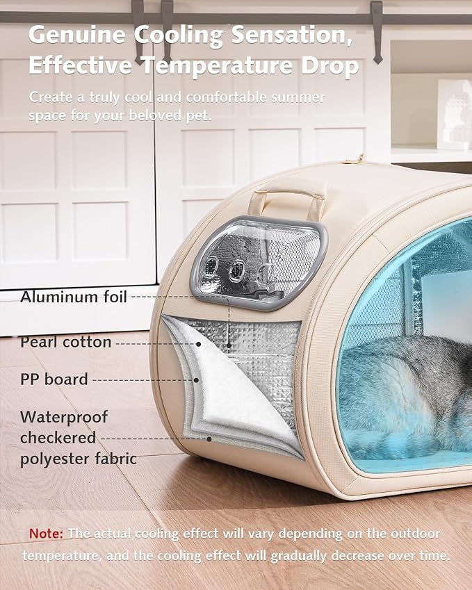 Pecute Cooling Dog House,with Cooling Mat for Small Dogs,Cat Bed,M,Cream | 6 Ice Packs for Cooler,Aluminum Film Insulation System,Breathable, Cool, Safe, and Sturdy AC Room for Cats in Hot Summer Days - Image 4
