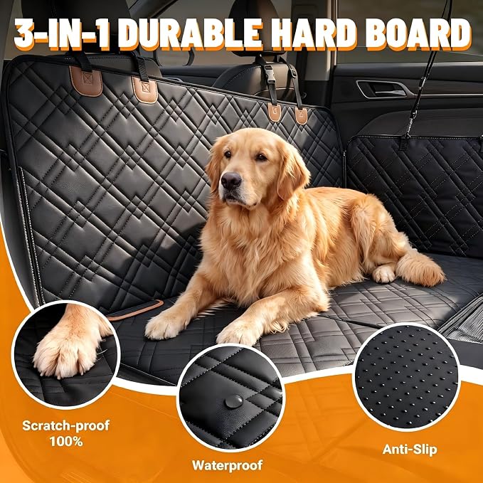 Back Seat Extender for Dogs - Hard Bottom Dog Car Seat Cover for Back Seat Holds 400lbs, Upgraded Waterproof Dog Hammock for Car and SUV, Sturdy Backseat Extender for Dogs (Orange) - Image 4