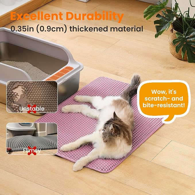 Extra Large Cat Litter Mat, Double Layer Honeycomb Design, Pink | 30x22”, Reduces Litter Tracking, Easy to Clean, Waterproof, Non-Slip, Soft on Paws, Scratch Resistant, Pink, XL - Image 6