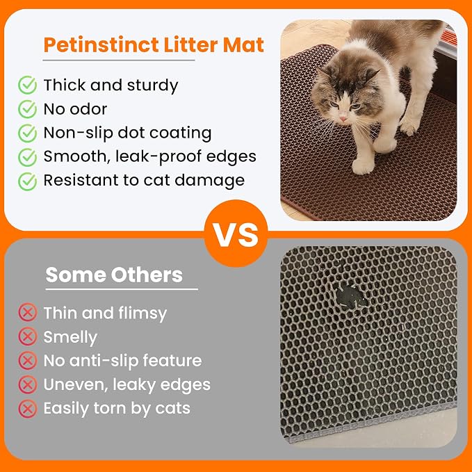 Extra Large Cat Litter Mat XXL, Double Layer Honeycomb, Brown | 46x26”, Reduces Litter Tracking, Easy to Clean, Waterproof, Non-Slip, Soft on Paws, Scratch Resistant, Brown, XXL - Image 3