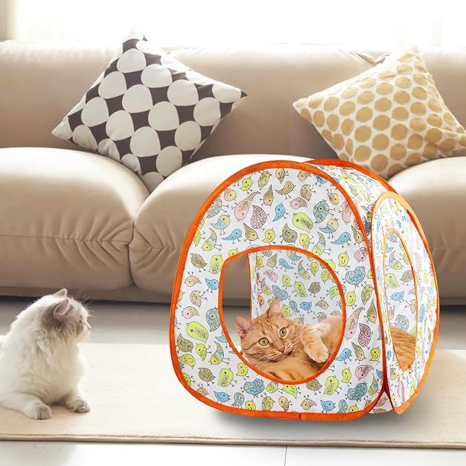 Andiker Cat Tent, 3 Holes Safe and Strong Cute Cats Tunnel Collapsible Easy to Carry Cat House for Indoor Cats Kittens Hiding Playing Training Sleeping (Tent Bird) - Image 7