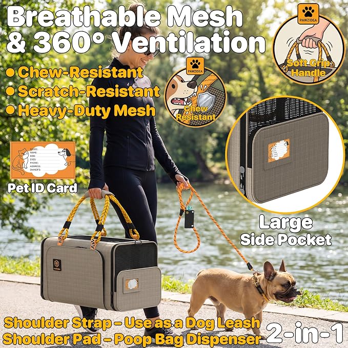 PAWZIDEA Expandable Pet Carrier for Small Cats & Dogs, TSA Airline Approved | 18"×11"×11" Soft-Sided Small Dog Travel Bag, Collapsible Top-Load Cat Carrier for 2 Cats Under Seat, Puppy Car Seat Up 15lbs - Image 4