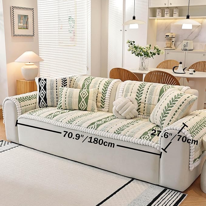 Couch Cover for Dogs, Washable Non-Slip Boho Geometric Pet Sofa Protector, Soft Sofa Slipcovers Cushion Protector for Dogs and Cats. (Green, 27.6" x 70.9" x 1.5") - Image 3