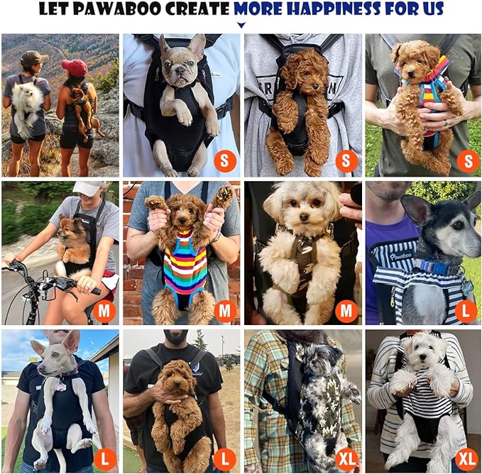 Pawaboo Pet Front Carrier Backpack for Small Medium Dogs | Legs Out Easy-fit,Adjustable Straps,Hands-Free,Soft Padded Support for Travel Hiking Cycling Camping,Colorful Strips,M - Image 3