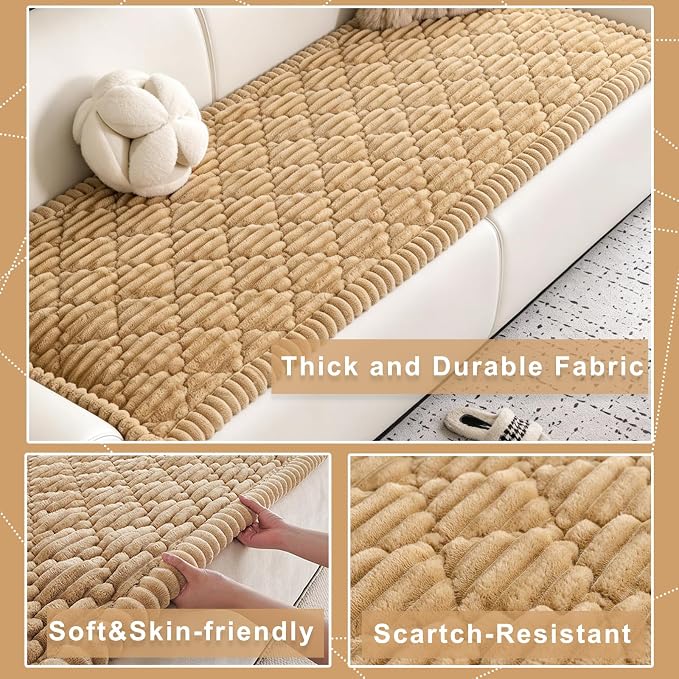 100% Waterproof Fuzzy Couch Cover for Dogs, Washable Non-Slip Pet Couch Covers for Sofa, Soft Thick Furniture Protector Sofa Slipcover Mat for Dogs (Brown, 27.5" x 82.7") - Image 5