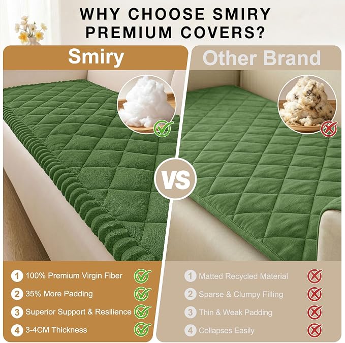 Smiry Non Slip Couch Cover for Dogs, Fuzzy Plush Pet Sofa Protector | Washable Furniture Cover for Large Dogs & Cats, Scratch & Dirt Resistant, For 2 Cushion Couch, Olive Green, 27.6"x59" - Image 4