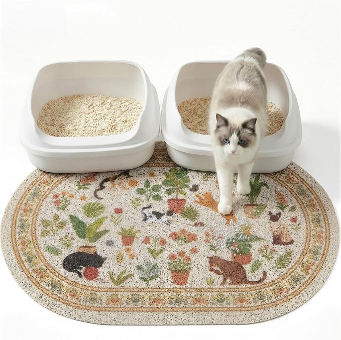 Bienbee Cat Litter Mat, 33" x 22" Dense Trapping Mesh for Litter Boxes | Litter Box Mat with PVC Mesh, Waterproof &Urineproof, Non-Slip Grip, Soft On Kitty Paws and Easy to Clean to Protect Floor by Bienbee