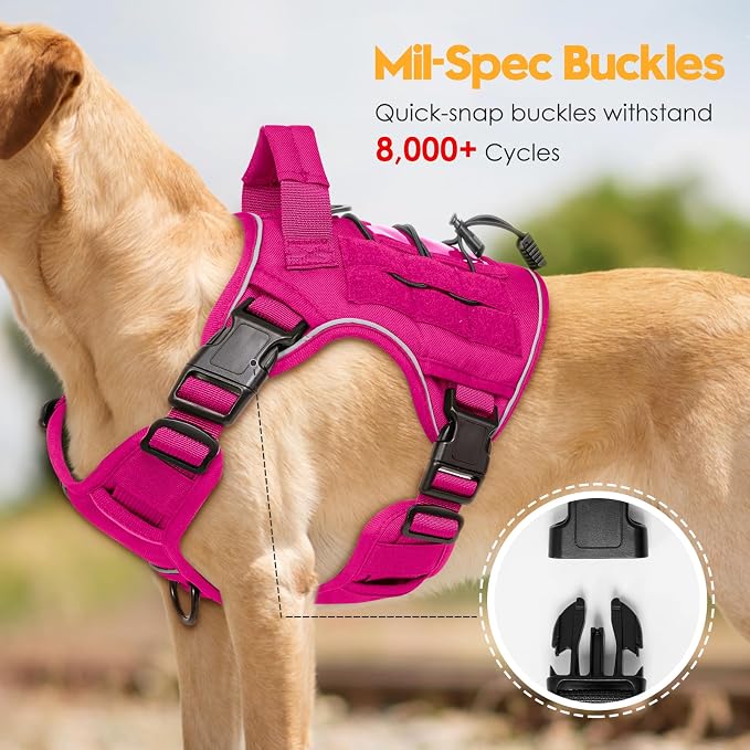 Heavy-Duty Tactical Dog Harness for Large Dogs, No Pull Adjustable Reflective Pet Vest with Molle System, K9 Military-Grade Control for Service Training, Outdoor & 10+ Breeds, Hot Pink, Medium - Image 3