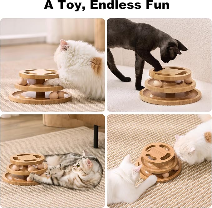 ZOMISIA Cat Ball Track Toy with Puzzle Top, Wooden Cat Toys for Indoor Cats | Interactive Spinning Balls, Large Cat Ball Tower for Kitten Exercise Mental Stimulation Self Play Home Enrichment - Image 7