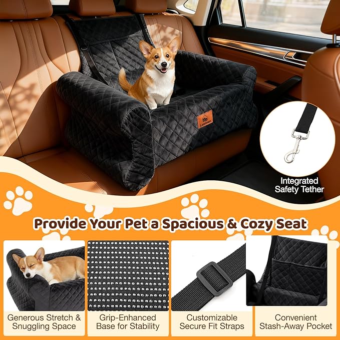 Dog Car Seat for Medium/Large Dogs up to 60LBS Memory Foam Dog Booster Seat | with Thick Cushion, Pet Car Seat for Back with Detachable Washable Cover, Storage Pockets for SUV, Pick Up, Trunk, Black - Image 3