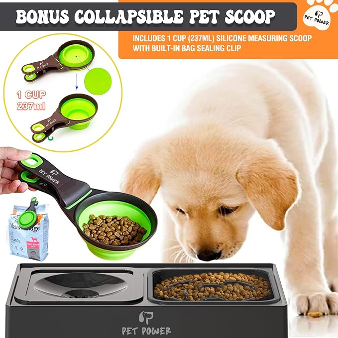 Elevated Dog Bowls with Collapsible Scoop, Slow Feeder Dog Bowls & No-Spill Water Bowl, Raised Dog Bowl Stand 4 Adjustable Heights for Small, Medium & Large Dogs - Image 3