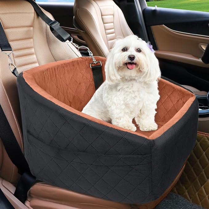 NEEZUKAR Dog Car Seat for Small Medium Dogs,Detachable Washable Dog Booster Seat Under 30lbs, Pet Car Seats Travel Bed with Storage Pockets and Safety Belt(Black/Z) by NEEZUKAR