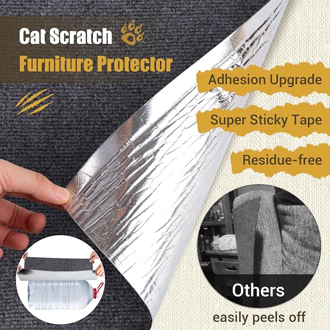 Cat Scratch Couch Protector, 90"x16" Trimmable Anti-Scratch with Grid Tape | Protect Couch from Cat Claws with Double Self-Adhesive Carpet, Great for Sofa & Indoor Wooden Furniture (Dark Gary) - Image 3