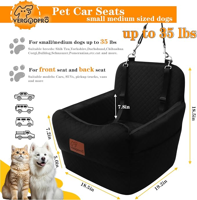 Dog Booster Car Seat for Medium/Small Sized Dogs,Memory Foam and Ultra Soft Fabric Car Pet Bed,Portable Travel Safety and Comfortable Dog Carseat with Washable Removable Cover,Thick Cushion（M-Black） - Image 3