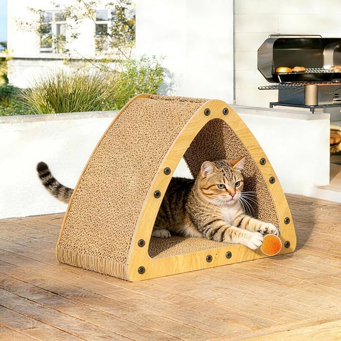 TIMIEEYA Cardboard Cat House - Triangle Cardboard Cat Scratcher Cozy Cats Lounger as Tunnel and Sofa, Cat Scratcher for Indoor Cats, Safe & Secure - Image 7