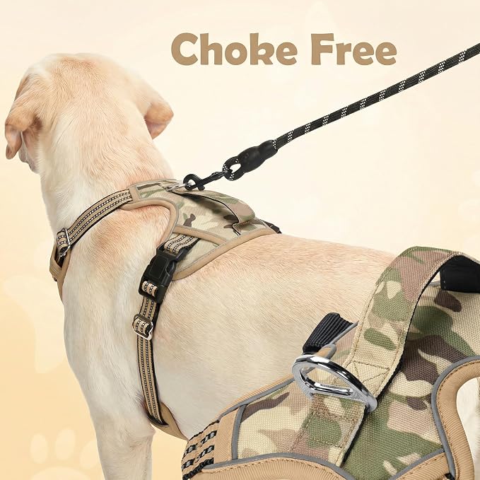 Dog Harness No Pull, Adjustable Pet Vest Harness, Super Soft Material with Vertical Handle Easy Control, Reflective Night Walking, 2 Leash Clips for Small Sized Dogs, Camo Brown, S - Image 3