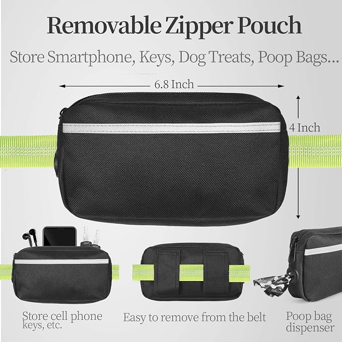 Hands Free Dog Leash with Zipper Pouch, Large, 25-120 lbs, Green | Waist Leash, Dual Padded Handles, Shock-Absorbing Bungee, Adjustable Waist Belt, Walking and Running - Image 2
