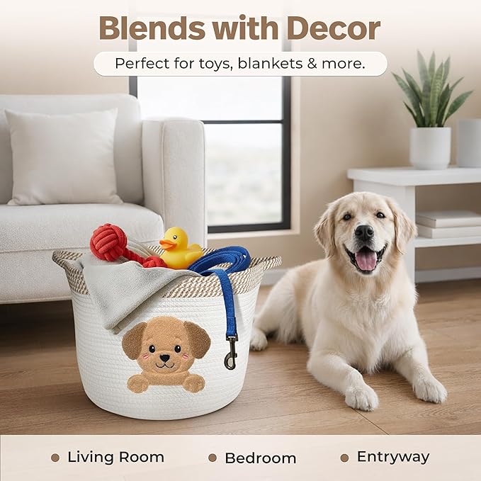 Golden Retriever and Lab Dog Toy Basket, Cotton Rope Storage Bin, 15x11 in | Pet Toy Storage, Blanket and Leash Organizer, Soft Felt Puppy Patch, Dog Mom Gift, Living Room and Crate Side Bin, Spot Clean - Image 4