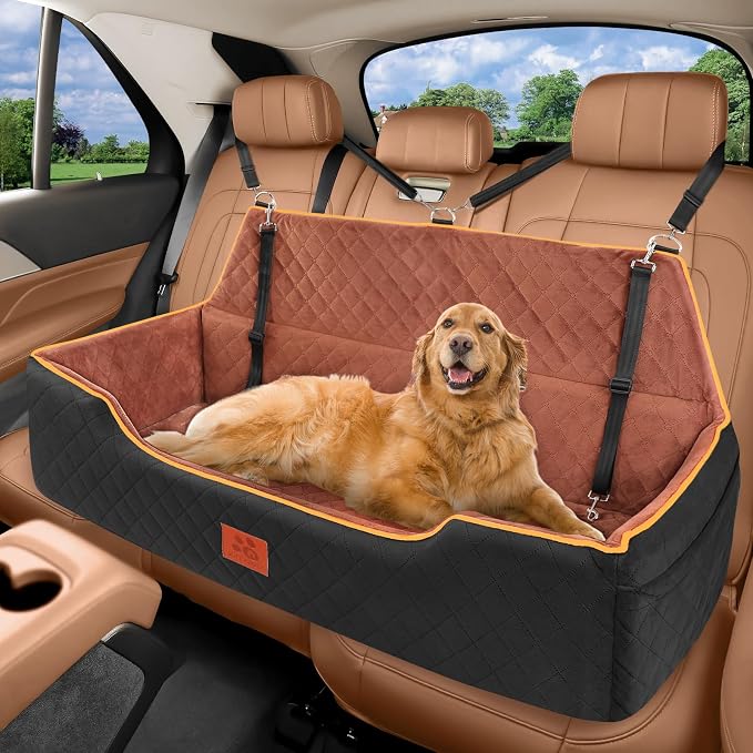 XIEEAOZEE Large Dog Car Seat for Pets Under 100 lbs, Backseat Dog Car Bed | Washable Pet Booster Seat for 2 Medium Dogs, Pet Travel Seat with Storage Pockets, Safety Belts by XIEEAOZEE