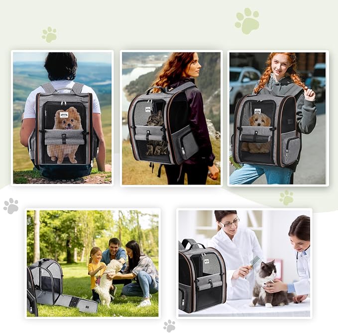 Cat Carrier Backpack, Expandable Pet Carrier with Sun Shade & Full Front Opening, Breathable Mesh Backpack for Small Dogs & Medium Cats Up to 18 Lbs, Foldable for Hiking, Camping (Grey) - Image 7