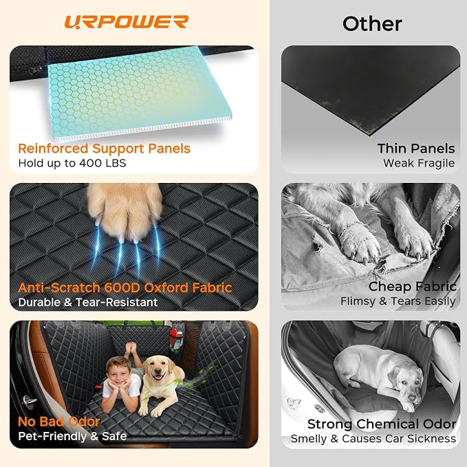 URPOWER Hard Bottom Dog Car Seat Cover for Back Seat, Waterproof Hammock | 400 lbs Support, 45% More Space, Waterproof, Fits Most Car & SUV, Mesh Window, Scratch Resistant, Non-Slip, Pee Pad Included - Image 7