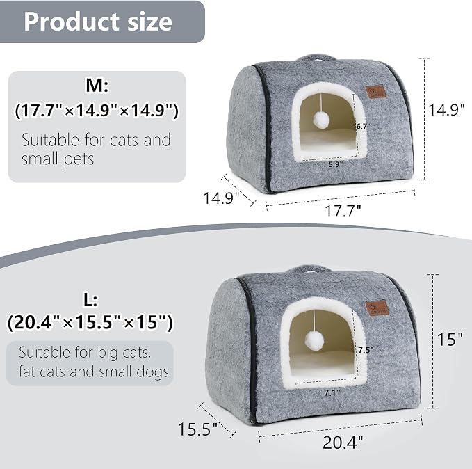 cat Bed cave-cat beds for Indoor Cats,Soft and Comfortable Cute cat House,with Removable Washable Cushioned Pillow,Enclosed pet Bed,Kitty cat hut、Hideaway,Small Large Dog Tent (Dark Grey) - Image 5