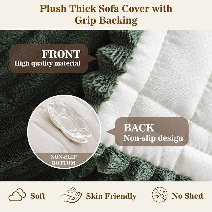 MYSKY HOME Chair Covers, Non-Slip Couch Couch, Moss Green, 27.6" x 27.6" | Recliner Chair Covers, Soft & Thick Chair Arm Covers Protectors, for Living Room, Pet Friendly, Couch Cushion Covers - Image 2