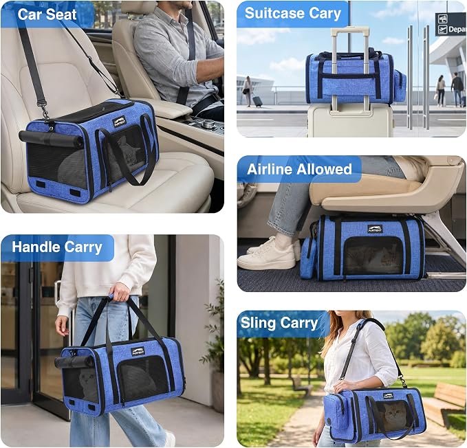 Pet Carrier for Small Dogs & Cats, Airline Approved, Lightweight, Foldable, Comfortable Travel Bag with Plush Cushion & Extra Storage (Blue) - Image 9