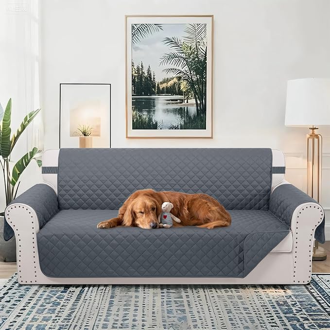 Reversible Couch Cover for 3 Cushion, Sofa, Dark Blue | Couch Cover for Sofa, Pet Friendly Water Repellent Couch Sofa Cover, Washable Furniture Protector with Elastic Straps - Image 2