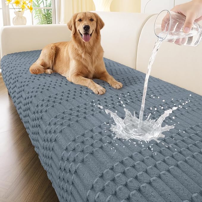 Smiry Waterproof Couch Covers for Dogs Washable, Non Slip Pet Sofa Cover | Plush Scratch Resistant Flannel Furniture Protector for Dogs, Grey, 36" x 94.5" by Smiry