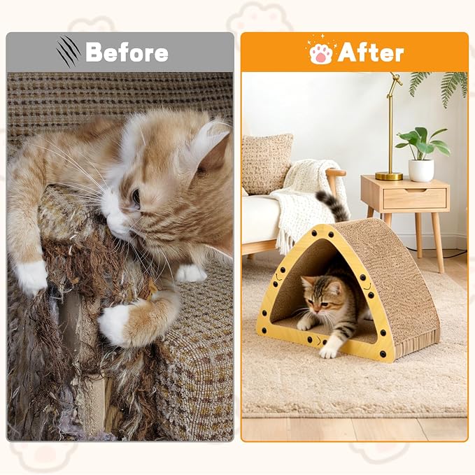 TIMIEEYA Cardboard Cat House - Triangle Cardboard Cat Scratcher Cozy Cats Lounger as Tunnel and Sofa, Cat Scratcher for Indoor Cats, Safe & Secure - Image 4