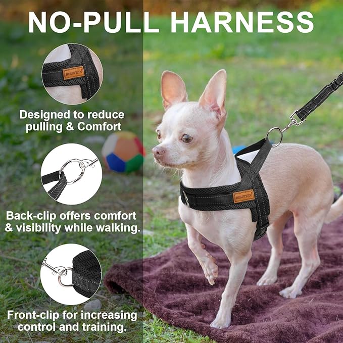 BEAUTYZOO Dog Harness Medium Sized and Leash Set, No Pull Step in Pet Vest | Breathable Mesh with Handle, Reflective, Adjustable No Choke Escape Proof, Lightweight, Easy Control for Walking, Black M - Image 6