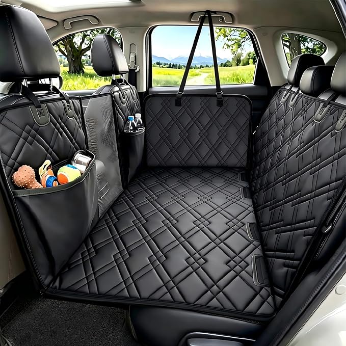 Back Seat Extender for Dogs - Hard Bottom Dog Car Seat Cover for Back Seat Holds 400lbs, Upgraded Waterproof Dog Hammock for Car and SUV, Sturdy Backseat Extender for Dogs (Black) by Unknown